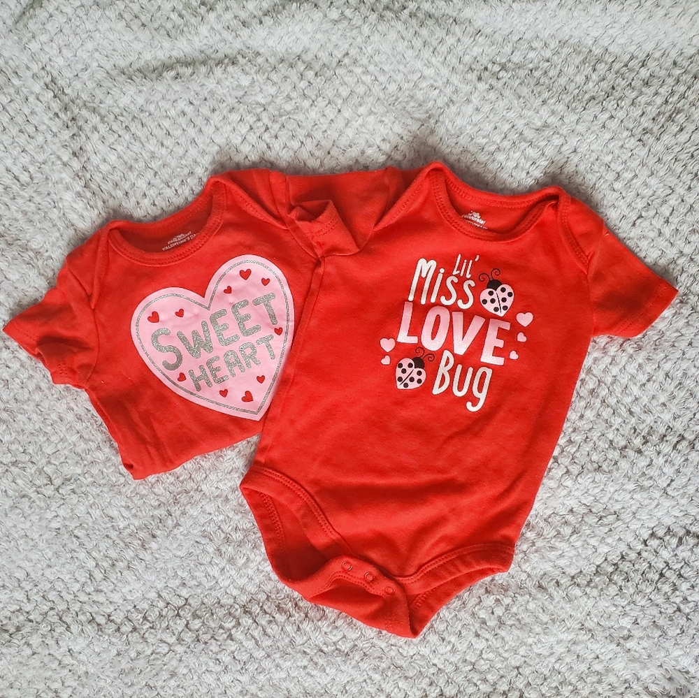 2 Red Valentines onesies size 3-6 months